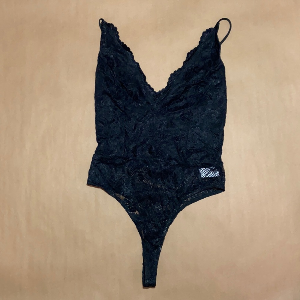 Leith black lace thong bodysuit size M